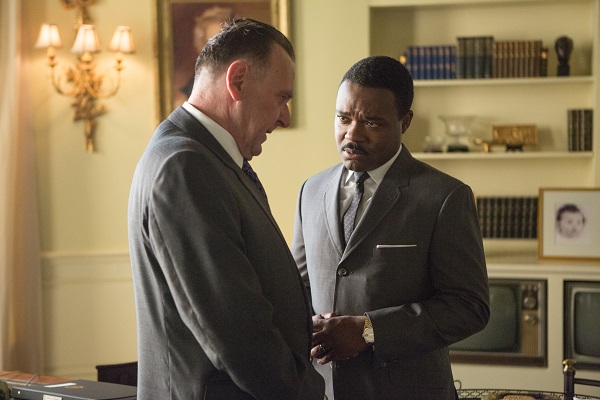 Left to right: Tom Wilkinson plays President Lyndon B. Johnson and David Oyelowo plays Dr. Martin Luther King, Jr. in SELMA, from Paramount Pictures, Pathé, and Harpo Films.